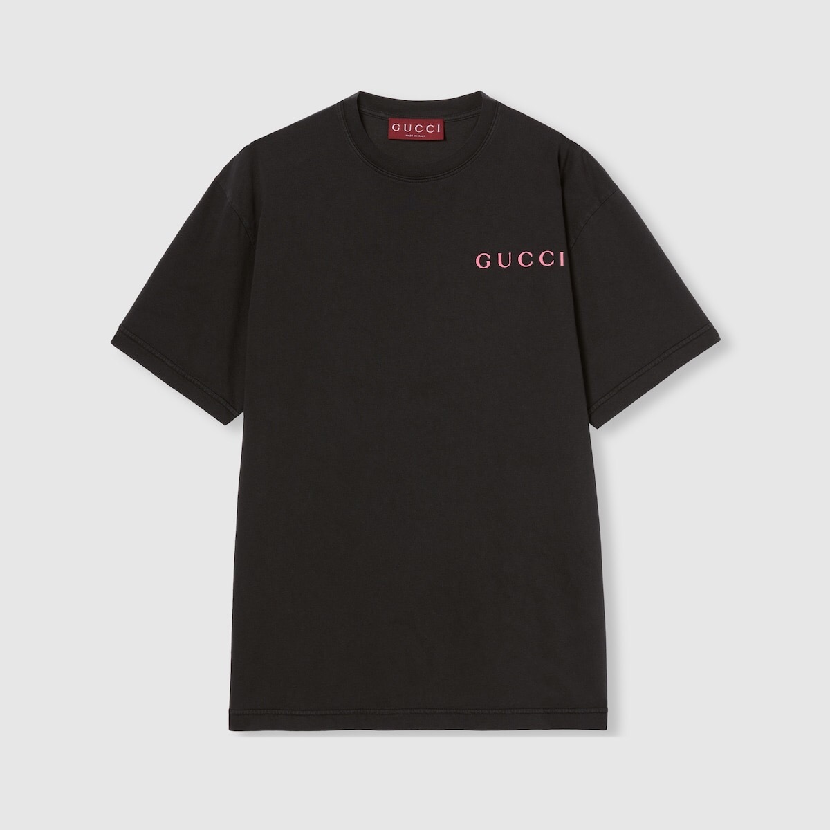 P219 Pink Chest-Letter T-Shirt - Black