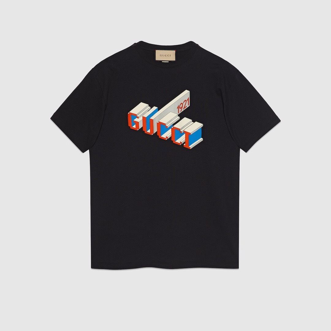 P219 G Raised-Letter Print T-Shirt - Black