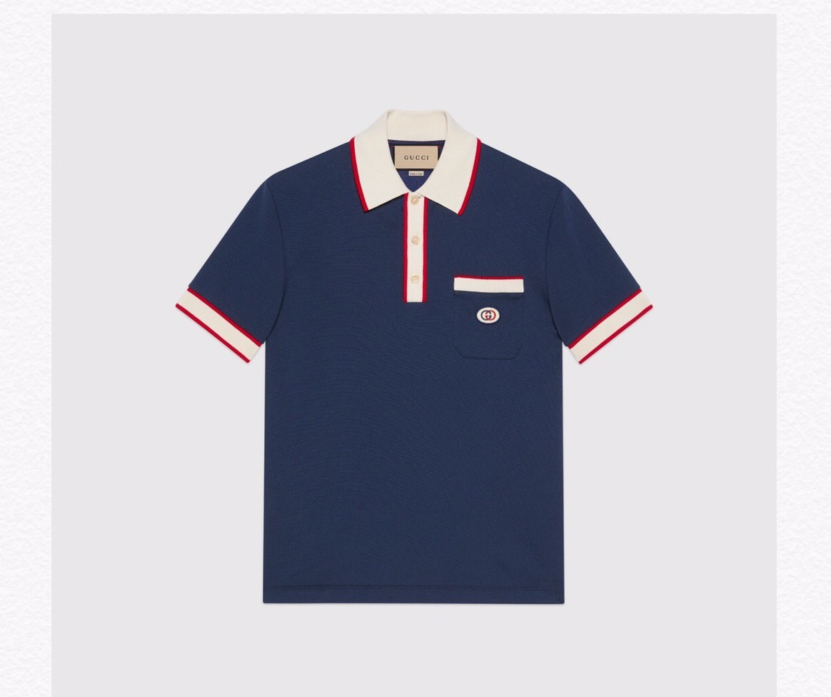 P289 Blue Polo Shirt with Red and White Stripes