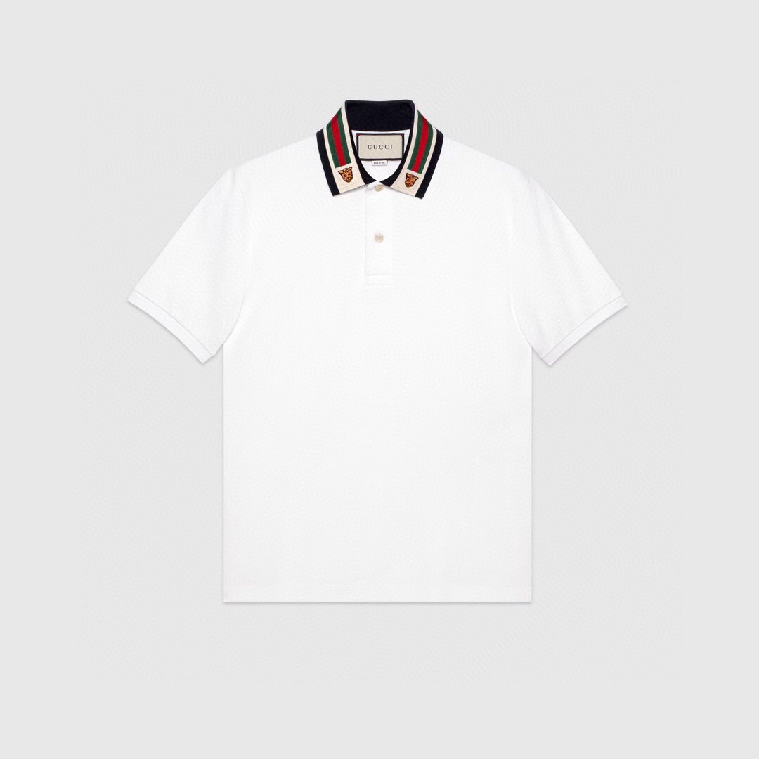 P289 Tiger-Head Tape Polo Shirt - White