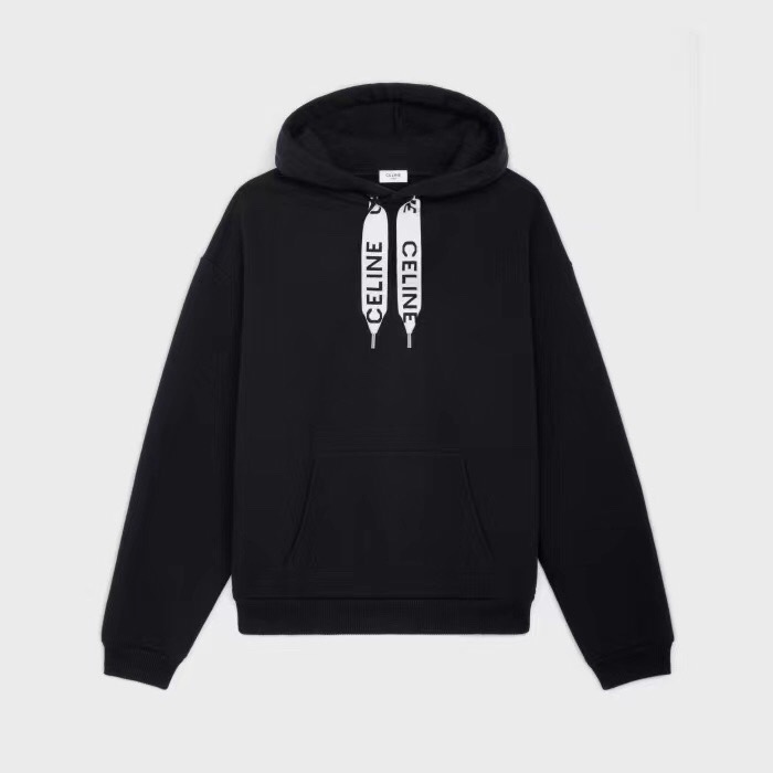 P359 C Lettered Drawstring Hoodie - Black