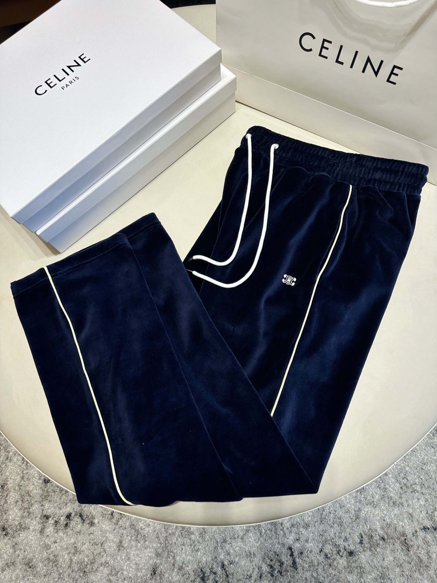 P369 Small-Logo Flocked Trousers - Navy