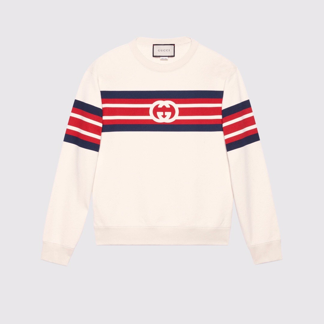 P359 Interlocking-Logo Sweatshirt with Red and Blue Stripes