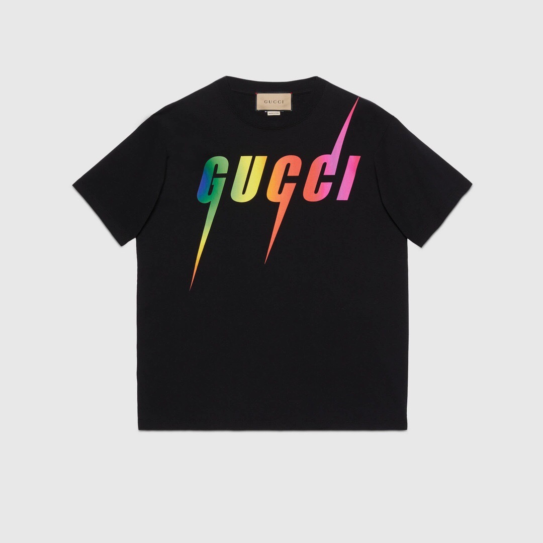 P229 Rainbow Lightning Print T-Shirt - Black