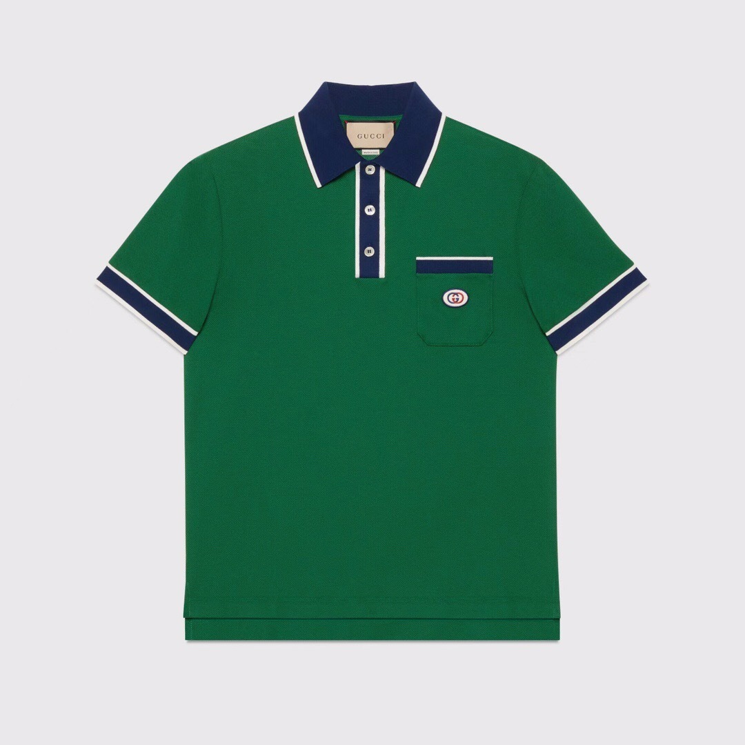 P289 Green Polo Shirt with Blue and White Stripes