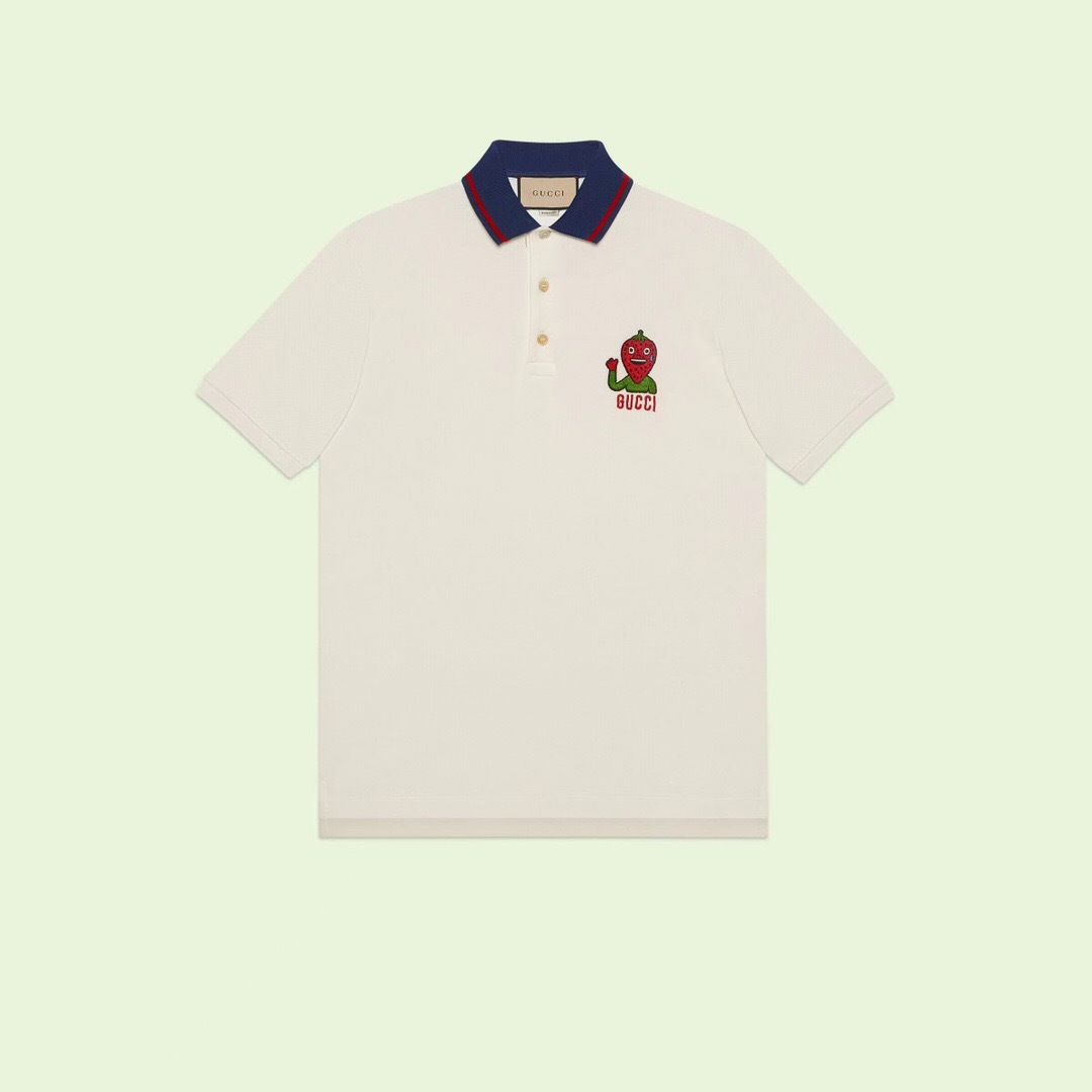 P279 Strawberry-Embroidered Polo Shirt