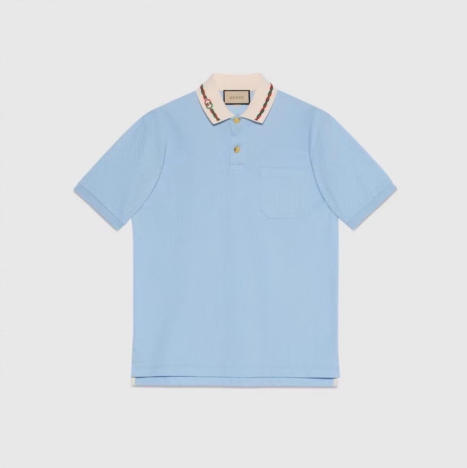 P289 Cable-Knit Polo Shirt - Light Blue
