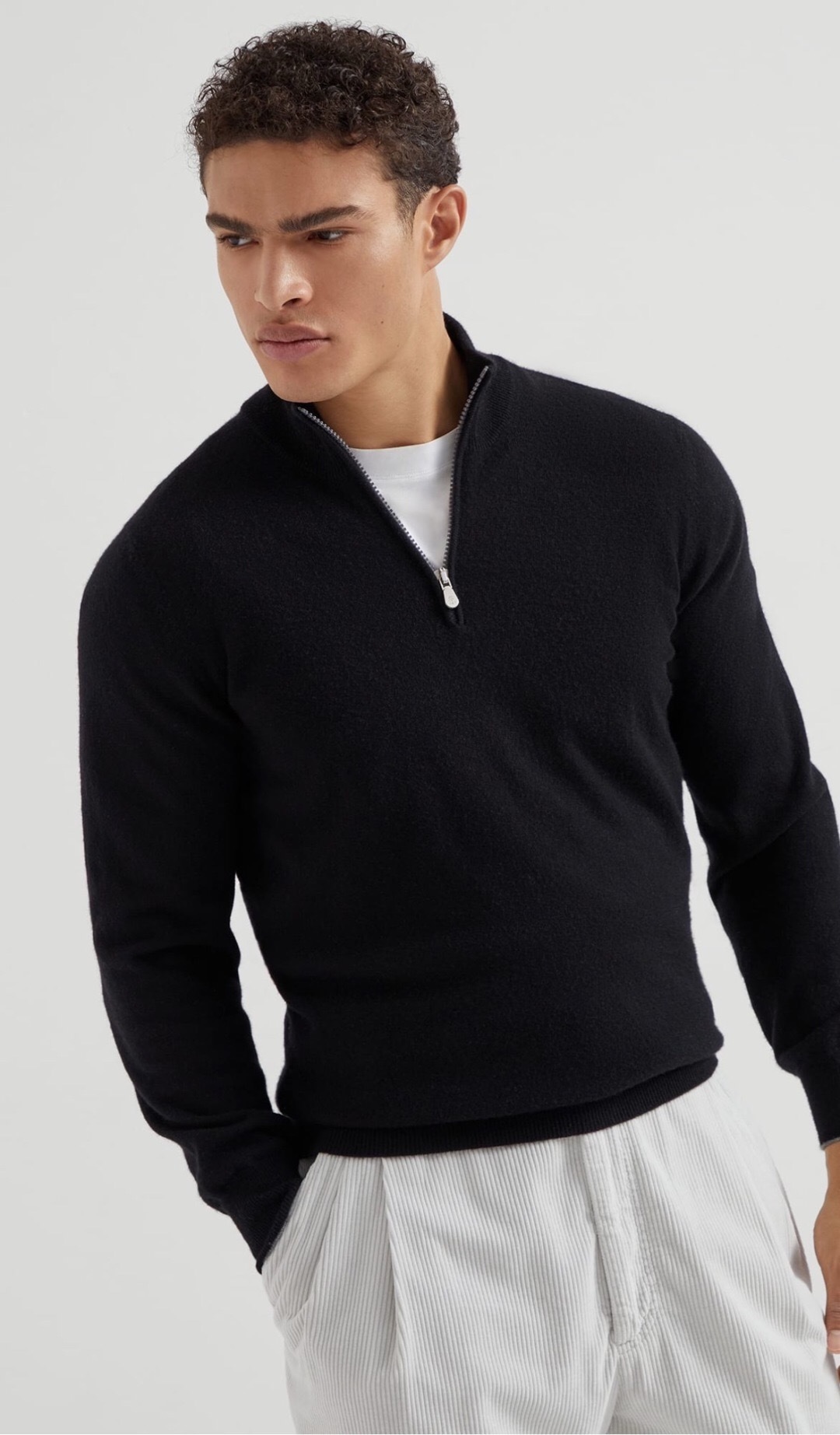 P1100 Cashmere Half-Zip Sweater - Black
