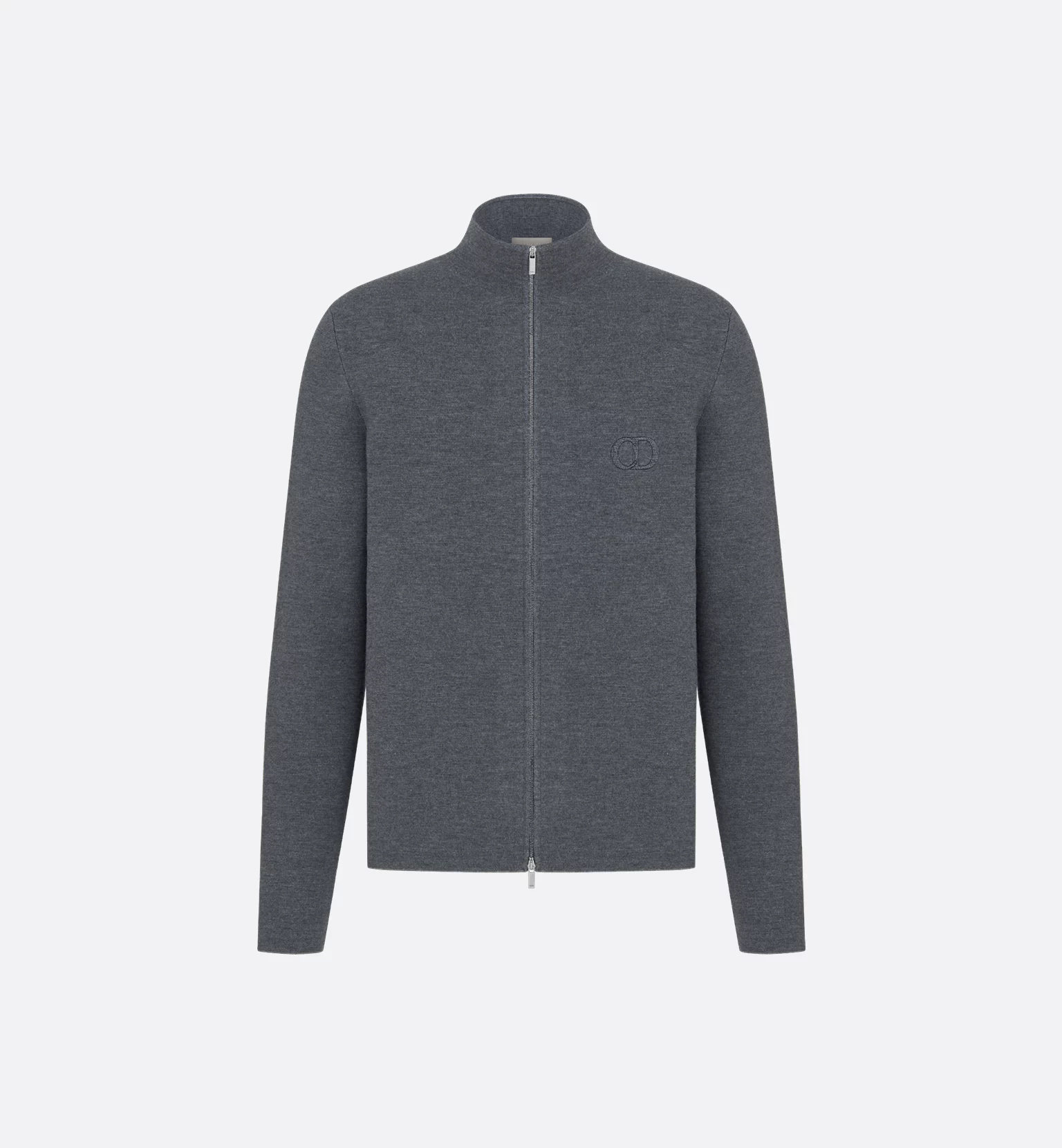 P579 CD Embroidery Wool Zip-Up Cardigan - Dark Grey