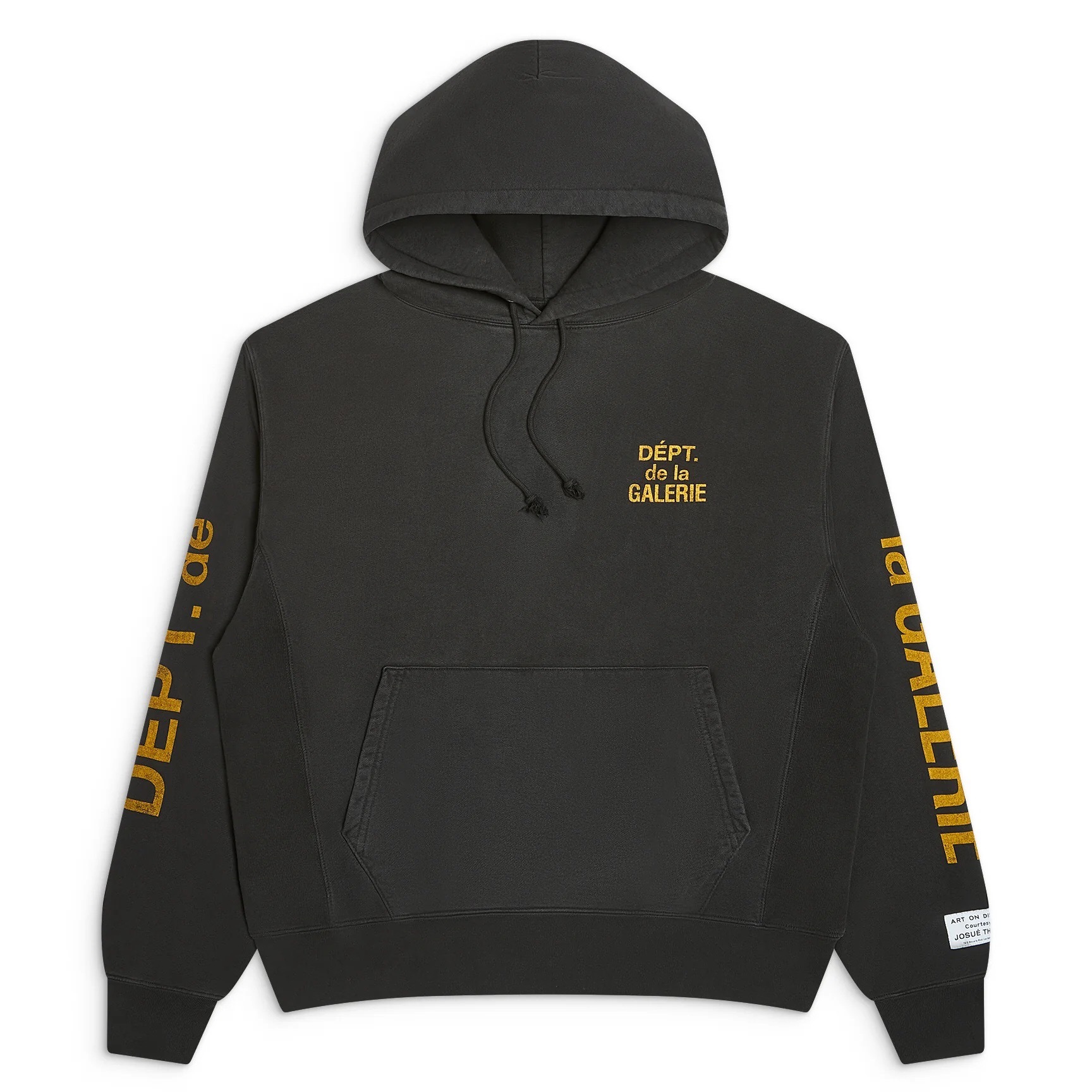 P339 Distressed Yellow French Lettering Hoodie - Washed Black