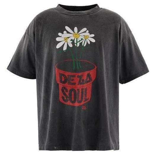 P199 Potted Plant Print Distressed T-Shirt