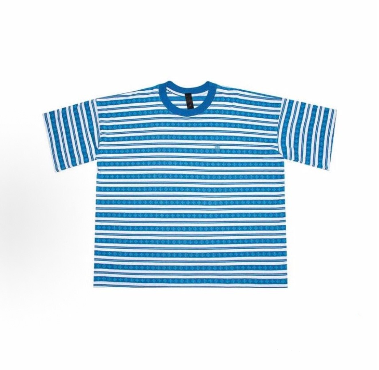 P329 Sword Embroidery Short-Sleeve Top - Blue