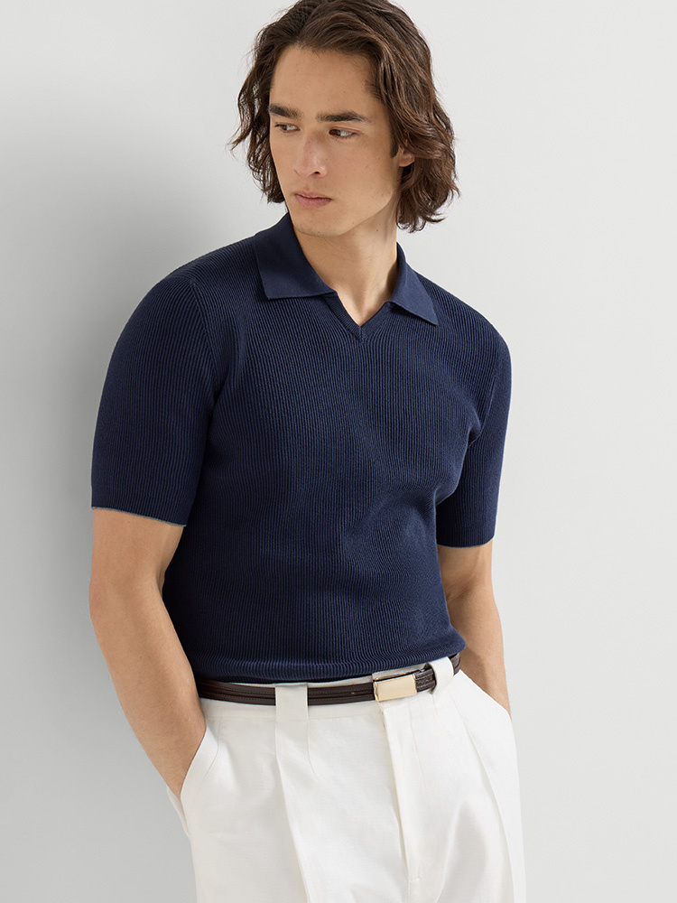 P389 Small V-Neck Polo Shirt - Navy