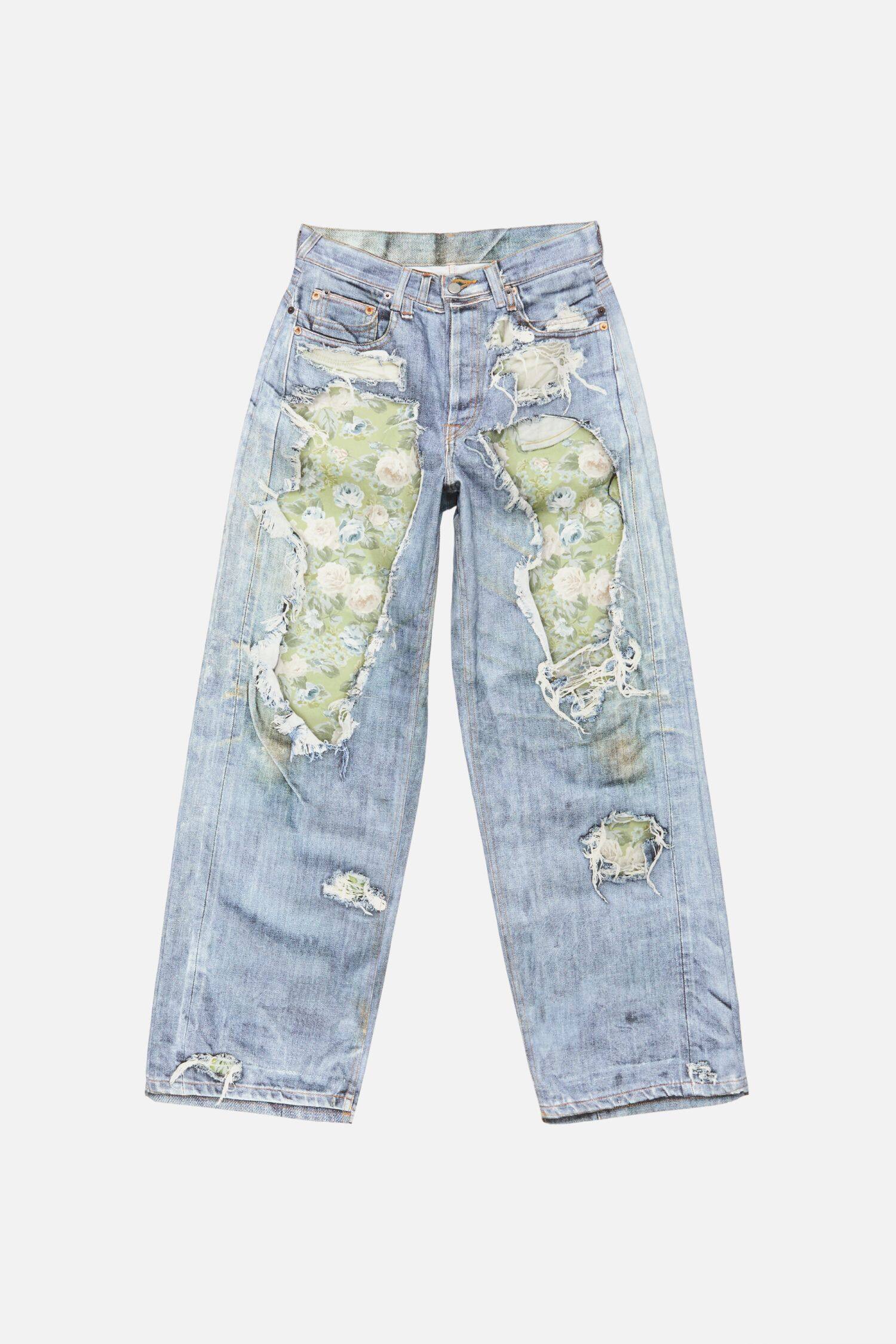 P379 Rose Floral Print Straight-Leg Trousers