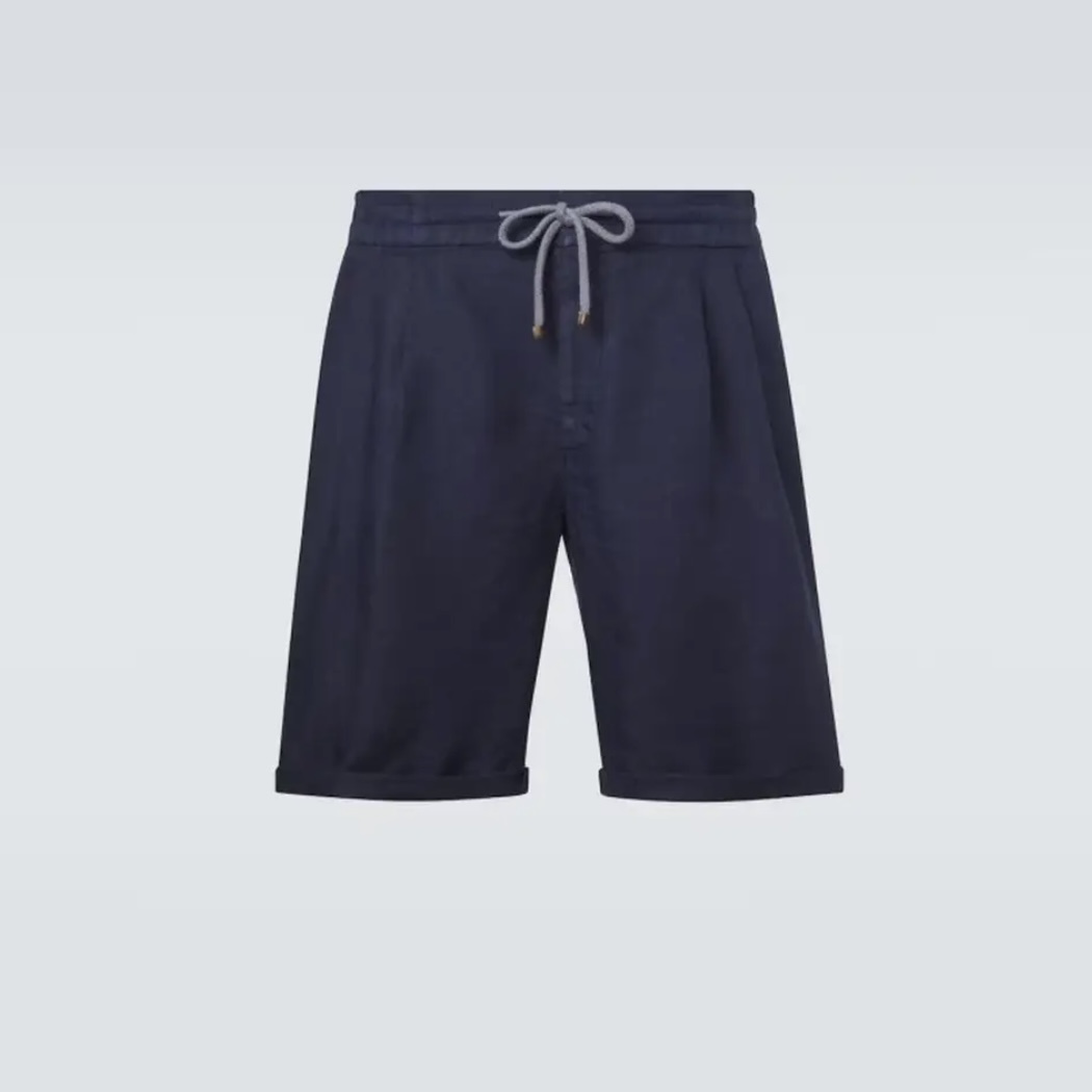 P419 Relaxed Linen Shorts - Navy