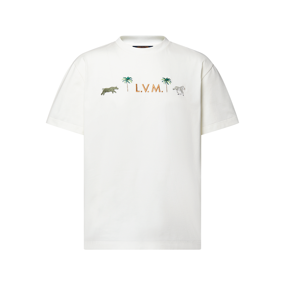 P229 Tropical Animal Embroidery T-Shirt - White
