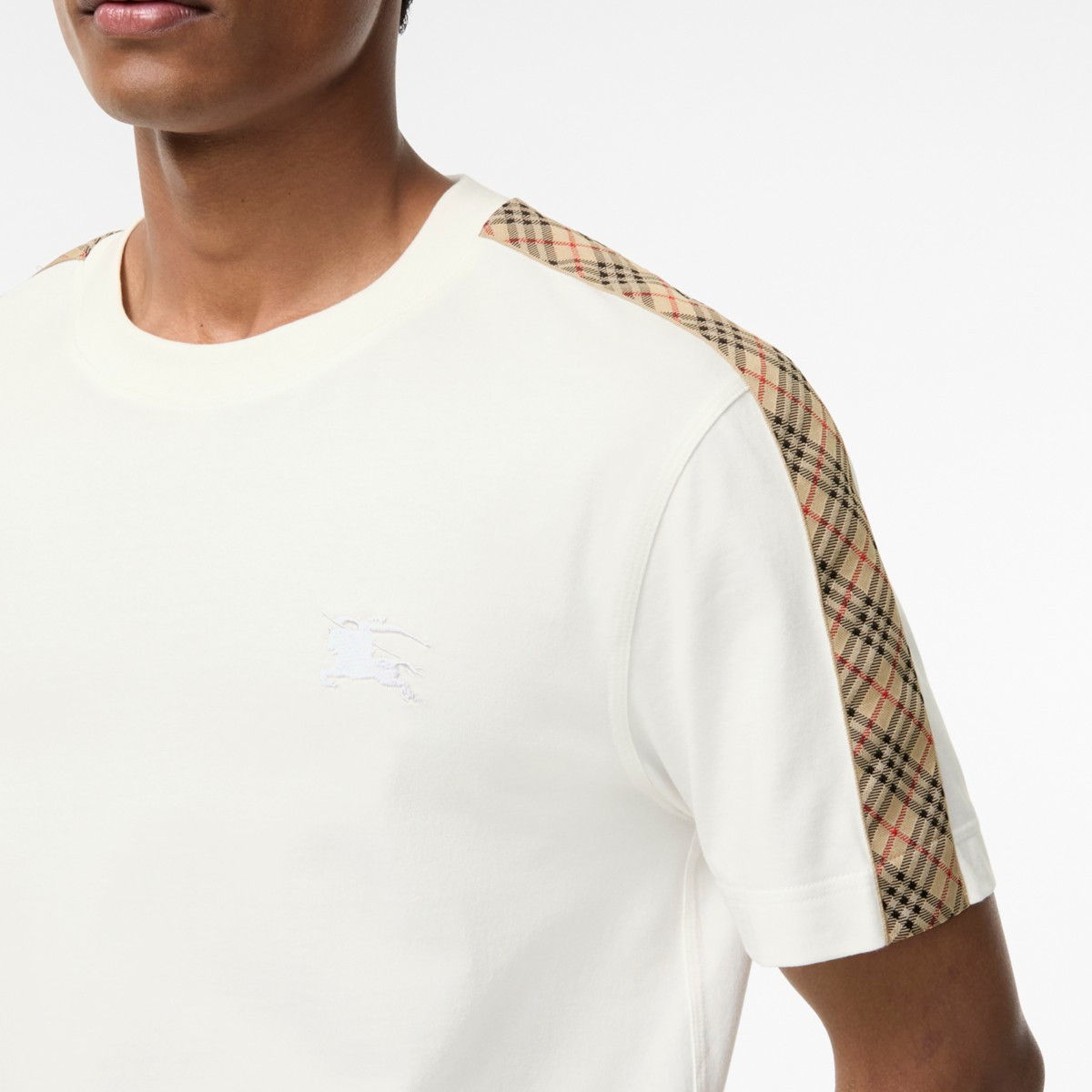 P229 Horse Embroidery Check Shoulder T-Shirt - White