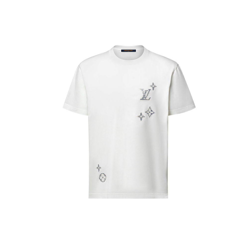 P229 Three-Flower Line Embroidery T-Shirt - White
