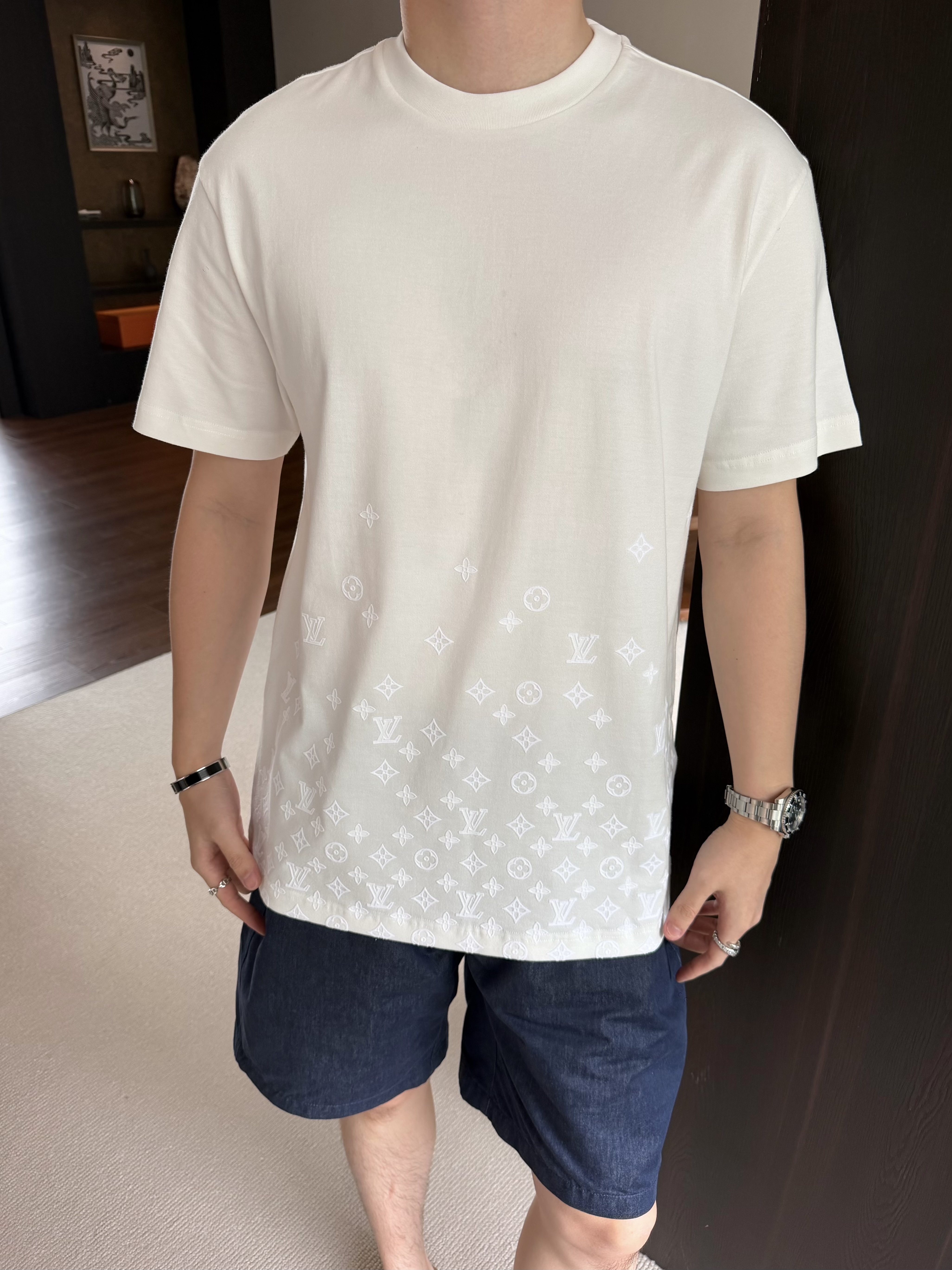 P269 Flocked Three-Flower T-Shirt - White