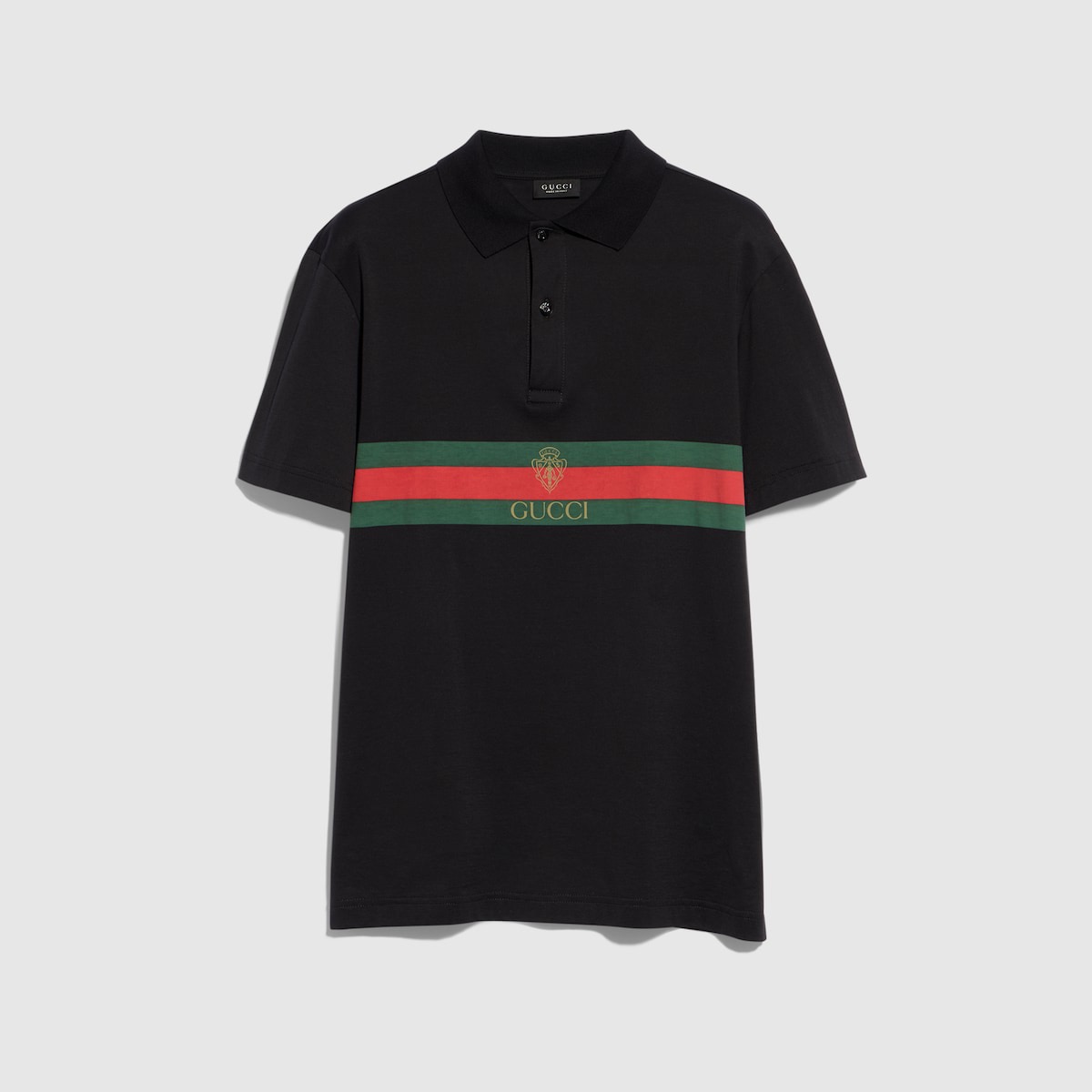 P289 Logo Print Cotton Knit Polo - Black
