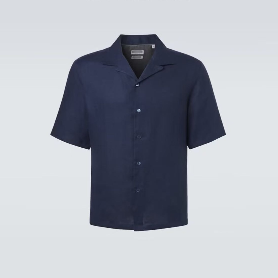 P409 Short-Sleeve Linen Shirt - Navy